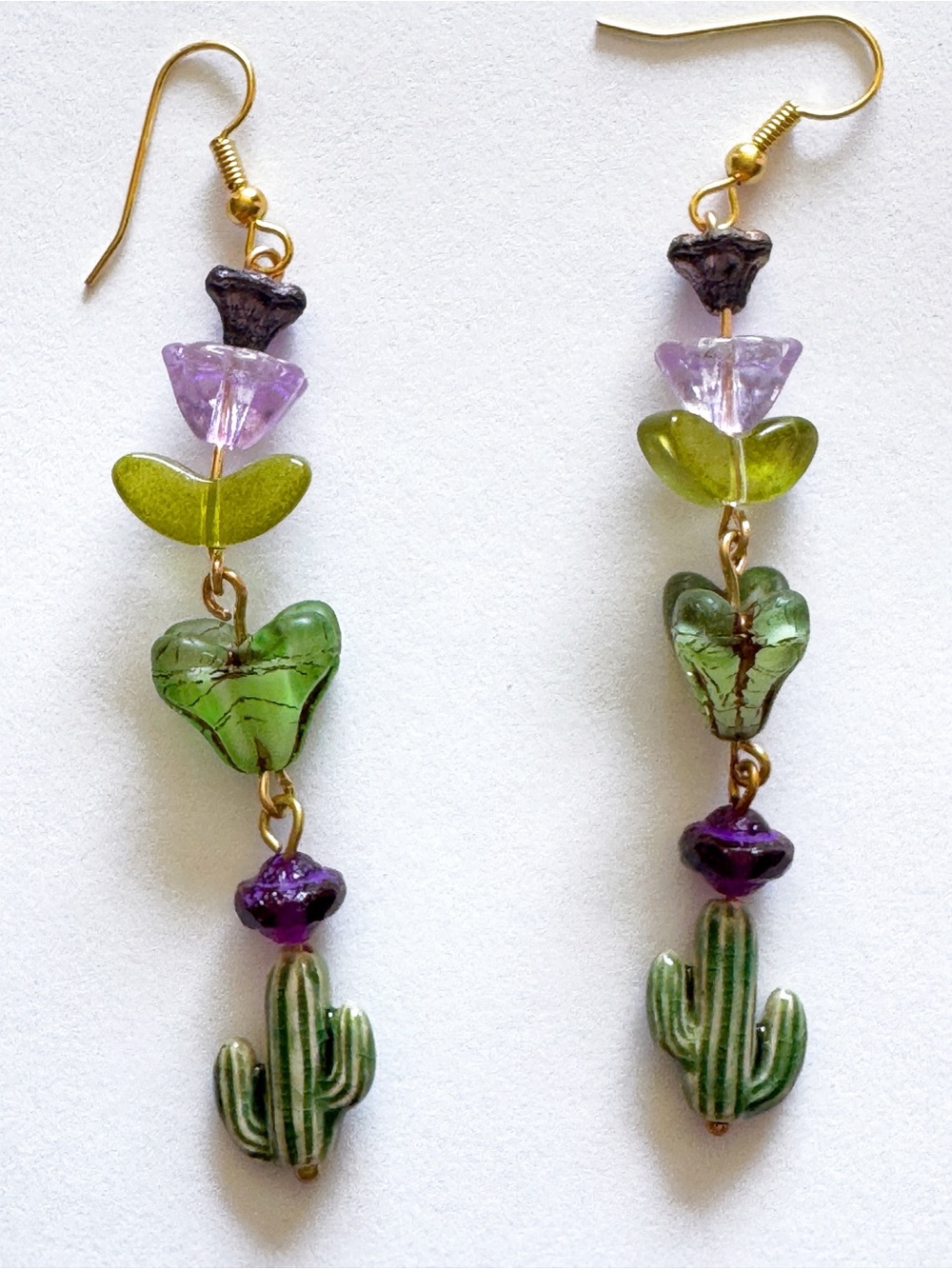 Handmade Whimsical Fairy Beaded Earrings 🌿🧚‍♀️ 3” Drop Boho Nature Cottagecore